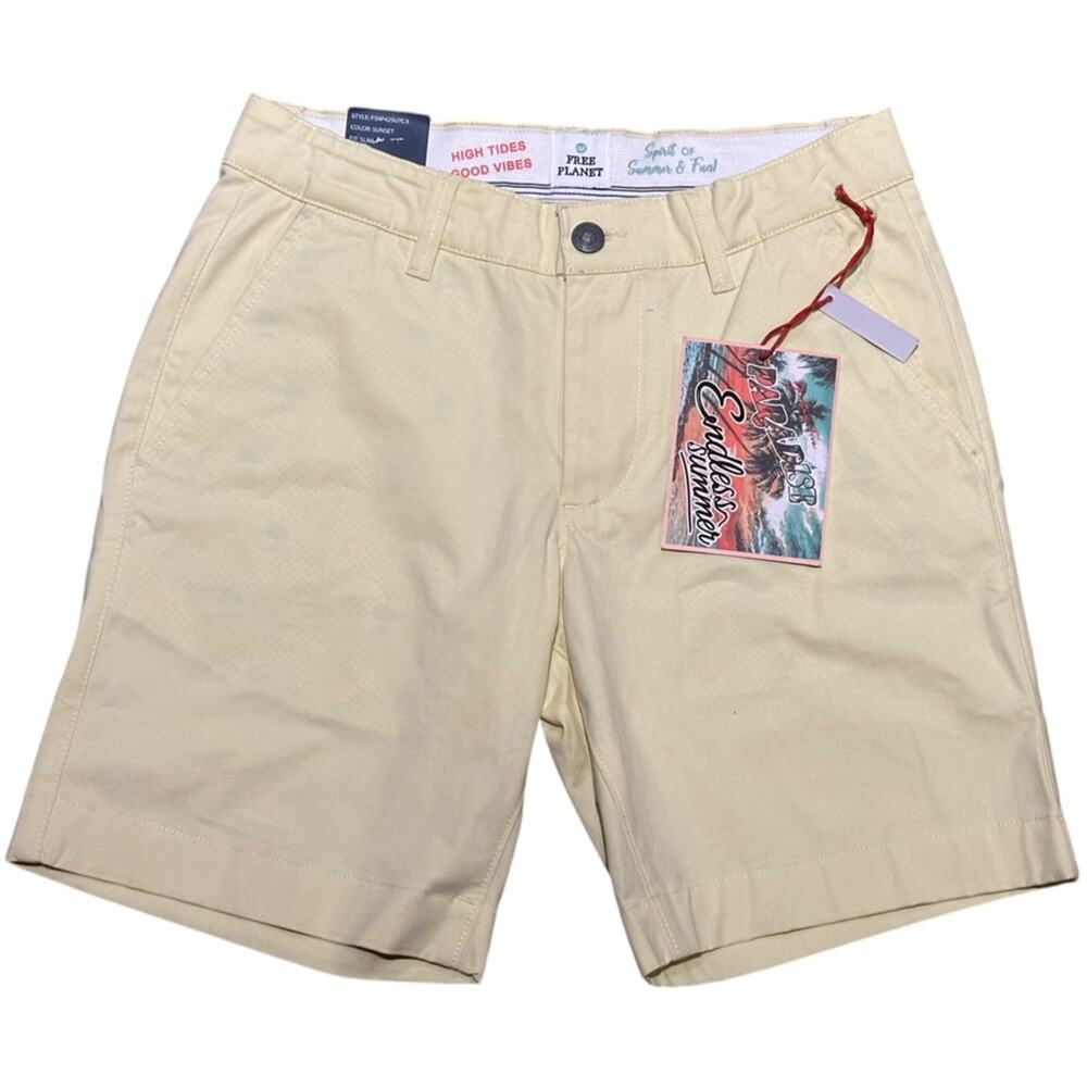 Free Planet Mens Flat Front Size 28 Slim Fit Shorts in Sunset Yellow NWT